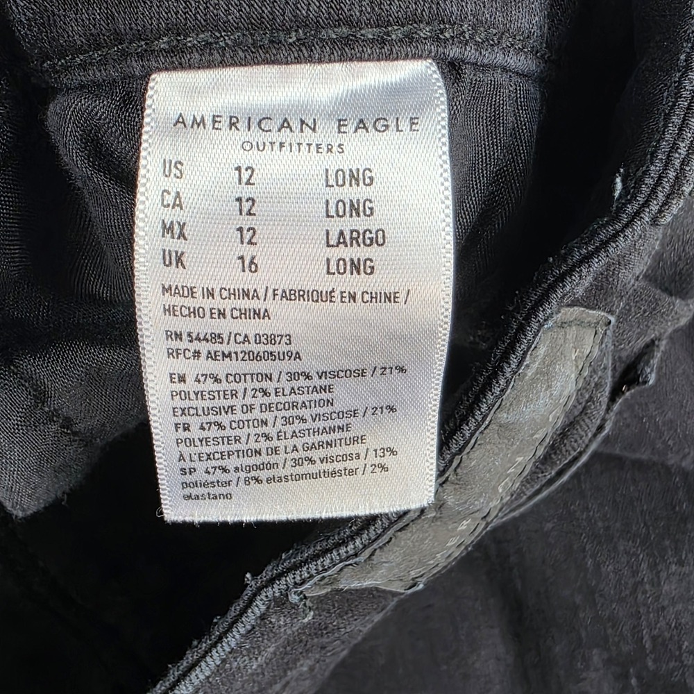 American Eagle Ne(x)t Level Stretch Jegging Jean Black Distressed Womens 12 Long - Picture 11 of 13